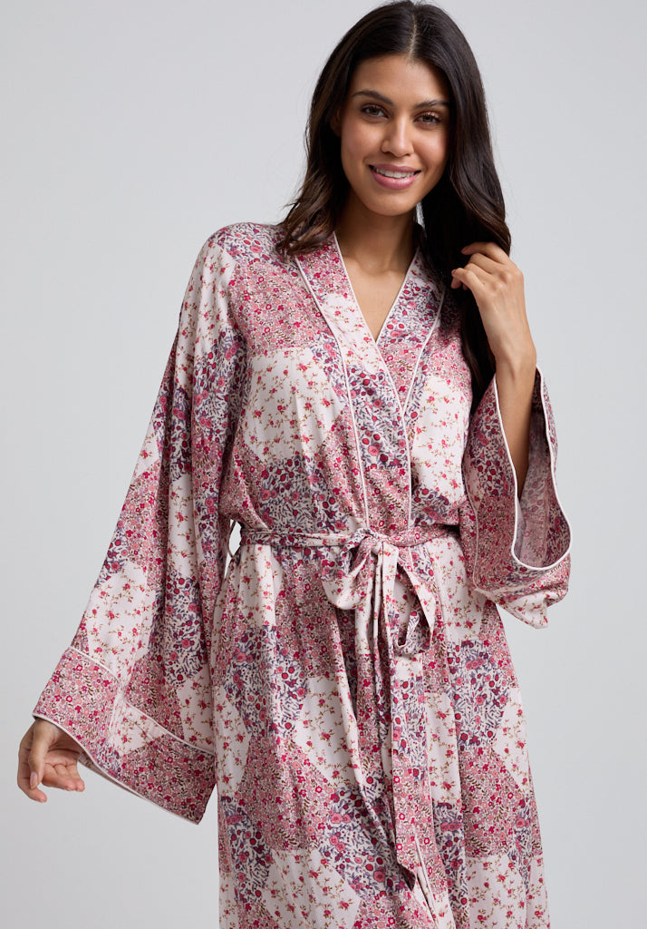 Corina Aster Patchwork Robe in Pink