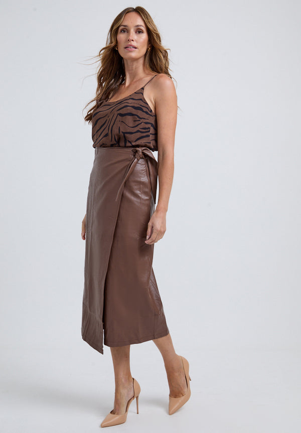 Emily Wrap Midi Skirt In Brown