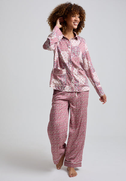 Evie Aster Patchwork Pyjama Set in Pink