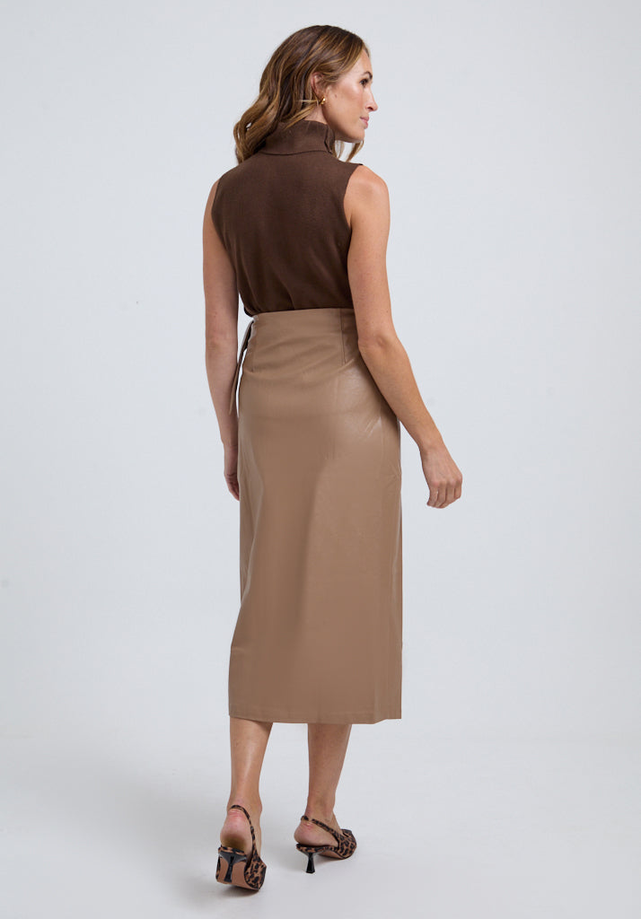 Alexia Roll Neck Sleeveless Knit Top In Brown