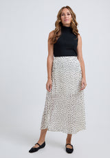 Nia Polka Dot Printed Midi Skirt In White