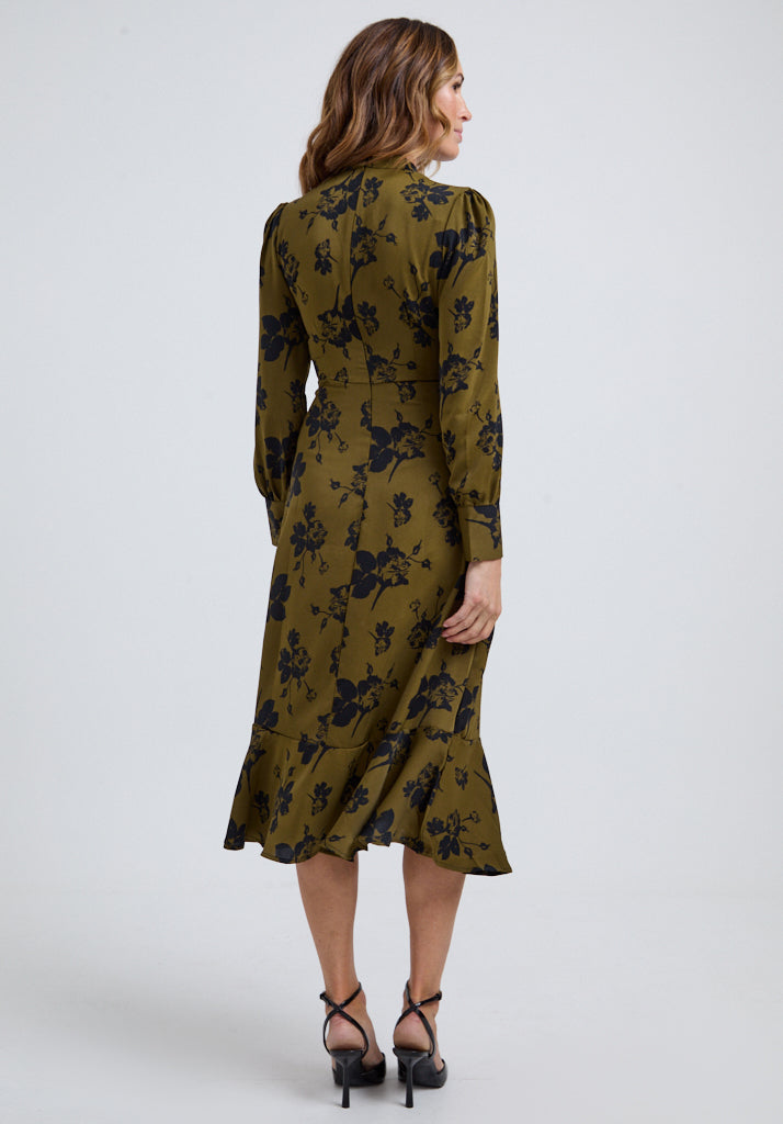 Scarlett Floral Midi Dress in Khaki