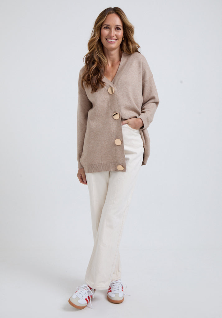 Audrey Oversized Cardigan In Cream With Gold Buttons