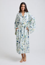 Corina Kimono Style Pressed Floral Print Robe In Blue