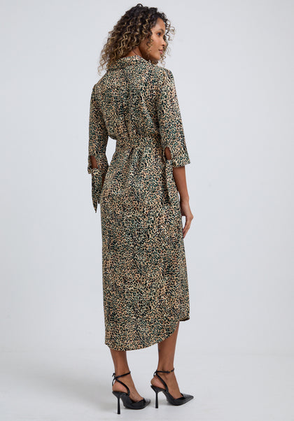 Claire Button Down Leopard Print Midi Dress In Green