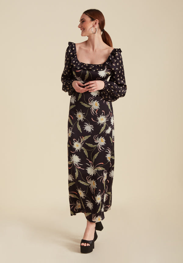 Martha Moonflower Midi Dress in Navy