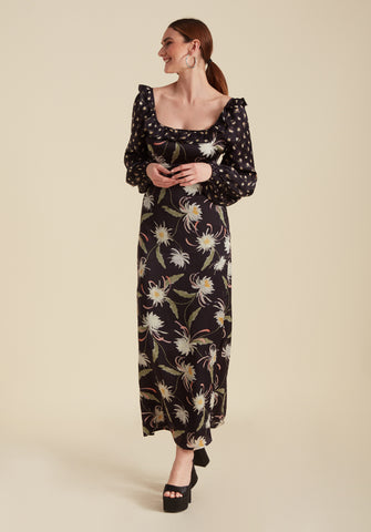 Martha Square Neck Moonflower Print Midi Dress In Navy