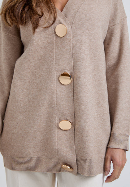 Audrey Oversized Cardigan In Cream With Gold Buttons