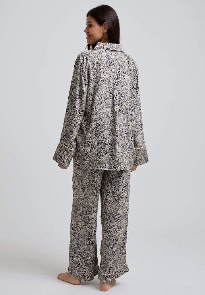 Evie Hidden Leopard Pyjama Set in Cream