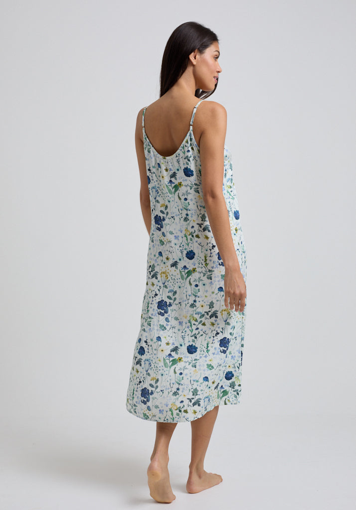 Rosie V-Neck Pressed Floral Print Nightie In Blue