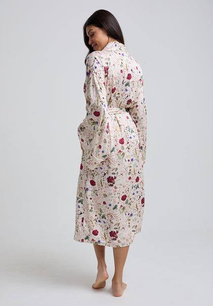 Floral Print Wrap around Robe with tie waist back front