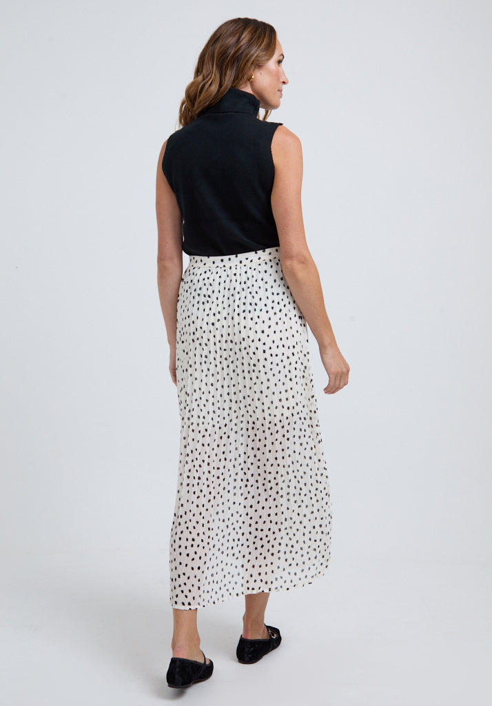 Nia Polka Dot Printed Midi Skirt In White