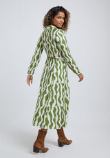 Nora Button Down Abstract Print Midi Dress In Green