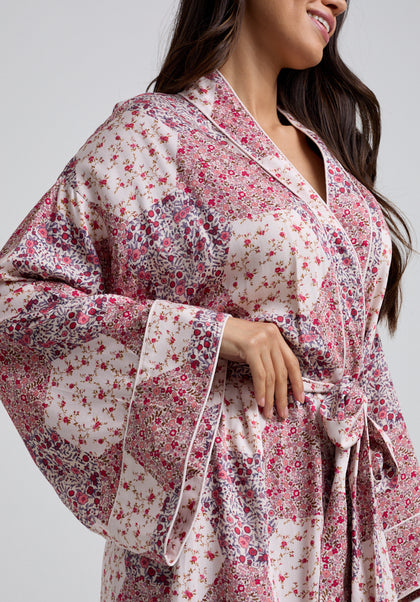 Corina Aster Patchwork Robe in Pink