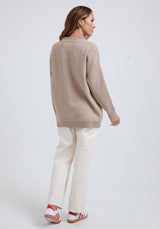 Audrey Oversized Cardigan In Cream With Gold Buttons