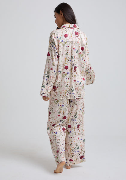 Evie Pressed Floral Pyjama Set in Cream