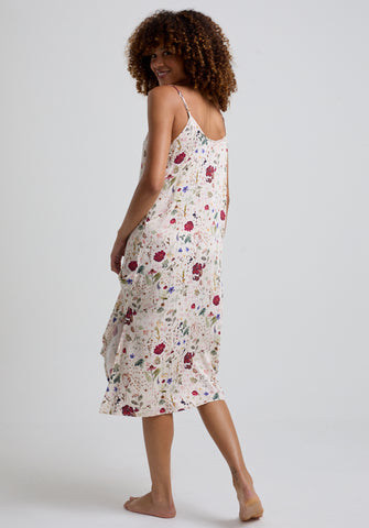 Rosie V-Neck Pressed Floral Print Nightie In Cream