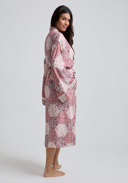 Corina Aster Patchwork Robe in Pink