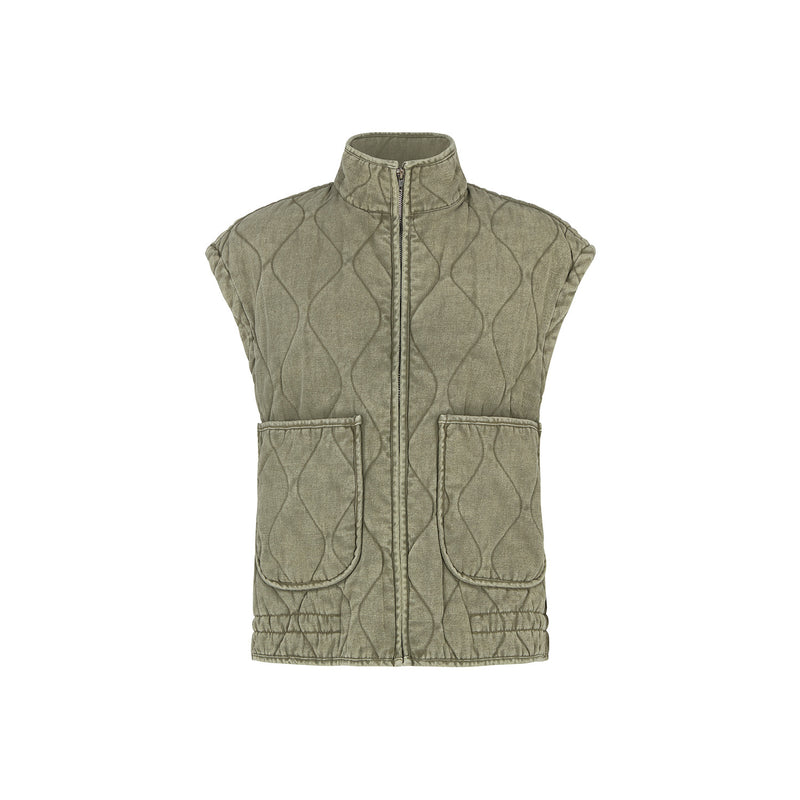 Evelyn Quilted High Neck Gilet In Khaki