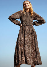 Elsie Big Cat Midi Dress in Brown