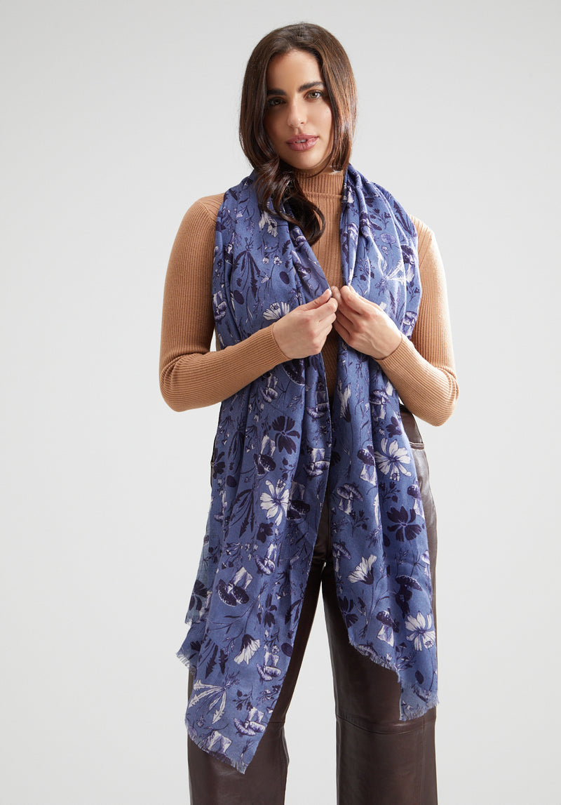 Sorella Oversized Floral Printed Scarf In Blue

