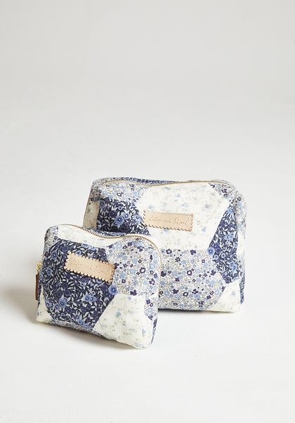 Maya Aster Patchwork Cosmetic Bag in Blue