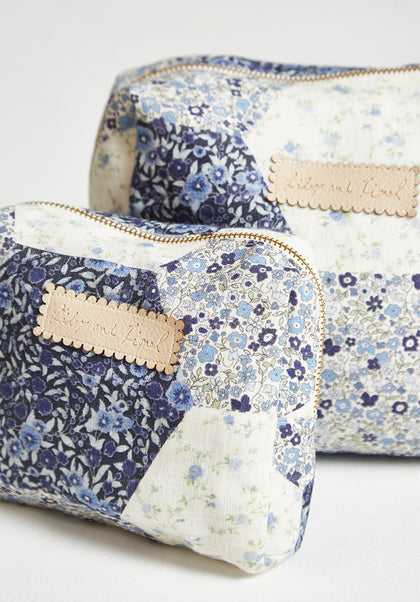 Maya Aster Patchwork Cosmetic Bag in Blue