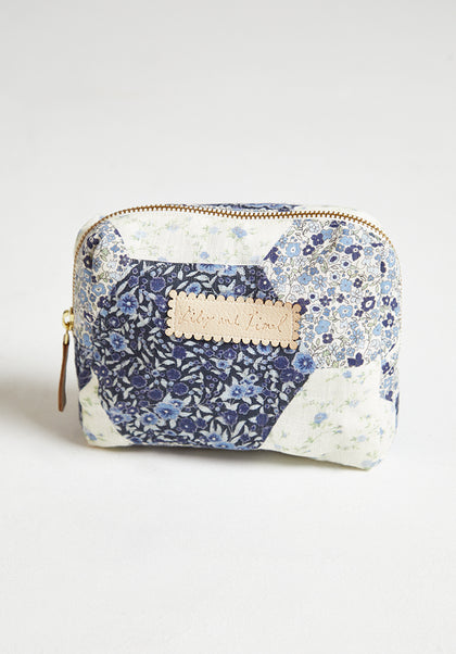 Maya Aster Patchwork Cosmetic Bag in Blue