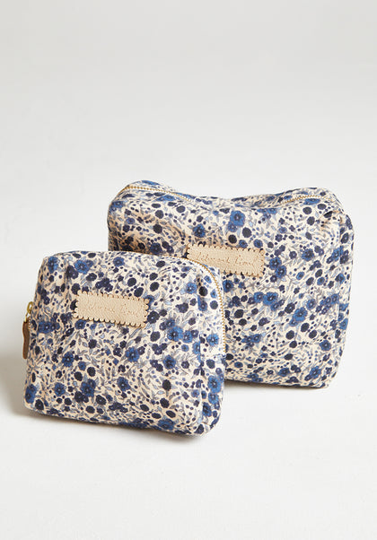 Vintage print wash bag in blue