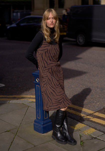 Roxy Tiger Midi Dress in Brown