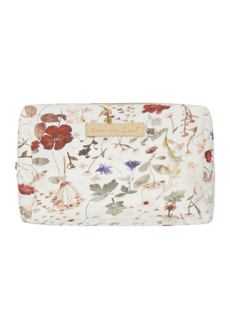 Nola Pressed Floral Print Wash Bag In Cream