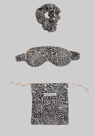 Ella Eye Mask Scrunchie Hidden Leopard Print Set In Cream