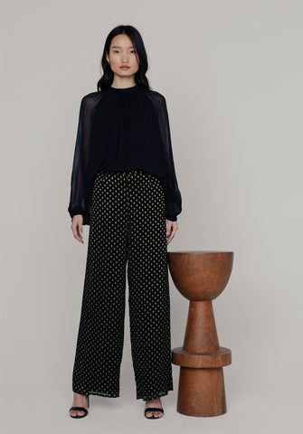 Leon Wide Leg Gold Spot Trousers In Black