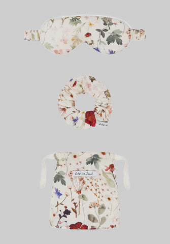 Ella Eye Mask Scrunchie Pressed Floral Print Set In Cream