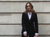 Video showing model is wearing the Sienna Tailored Velvet Blazer In Black with Sienna Straight Leg Velvet Trouser in Black