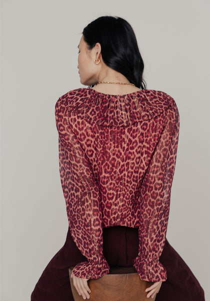 Joni Leopard Blouse in Burgundy