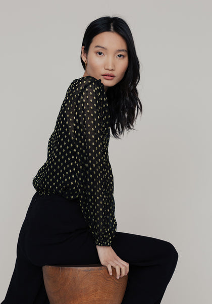 Livia Gold Spot Blouse in Black