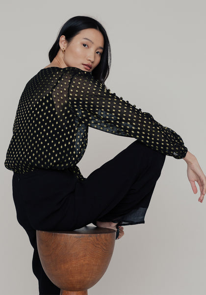 Livia Gold Spot Blouse in Black